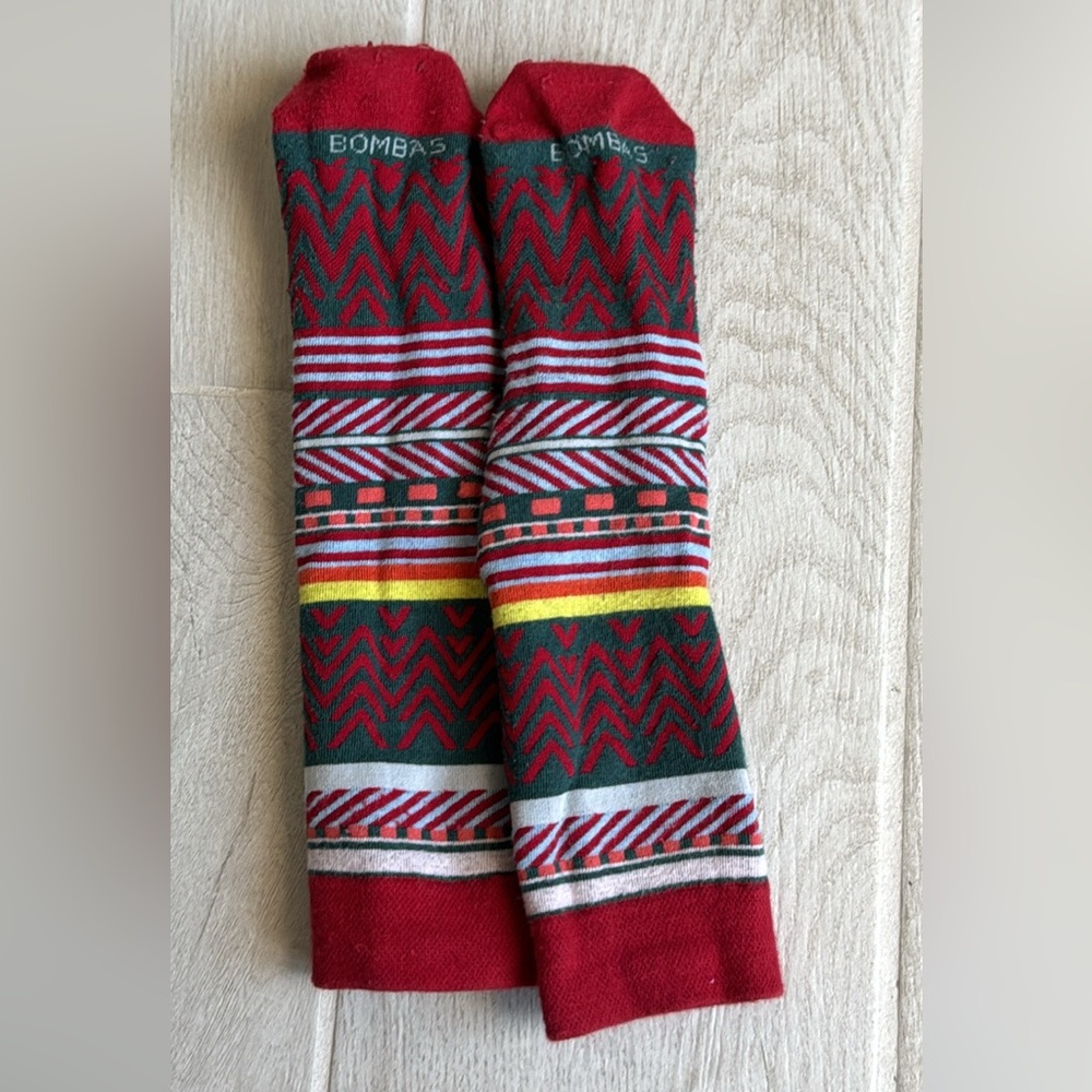 Bombas Women’s Festive Patterned Dress Socks - Red, Green, and Yellow